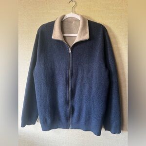 Ermenegildo Zegna Navy and Beige Zip Up Sweater